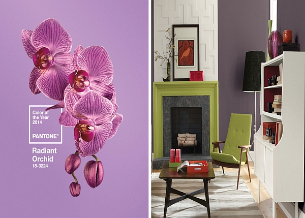 Radiant Orchid on the left and Exclusive Plum on the walls on the right