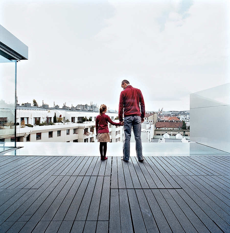 Reflecting pool on the edge of the terrace