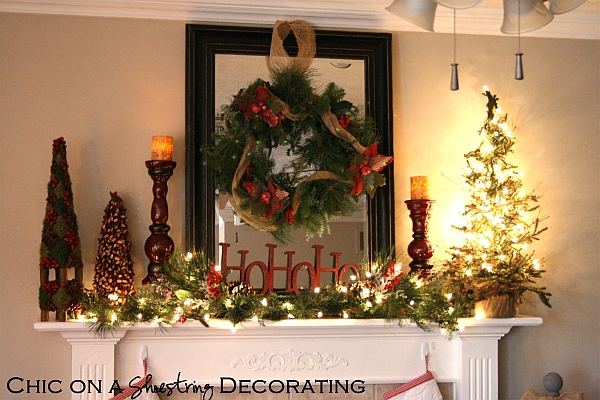 Rustic Christmas mantel decorating idea with smart lighting