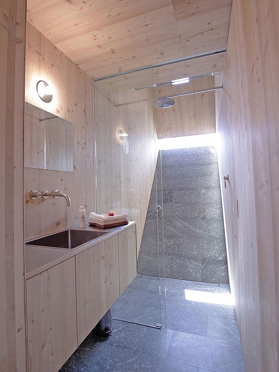 Shower area with sliding glass doors