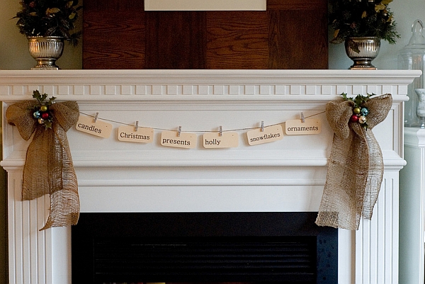 Simple and rustic arrangement adorns the mantel