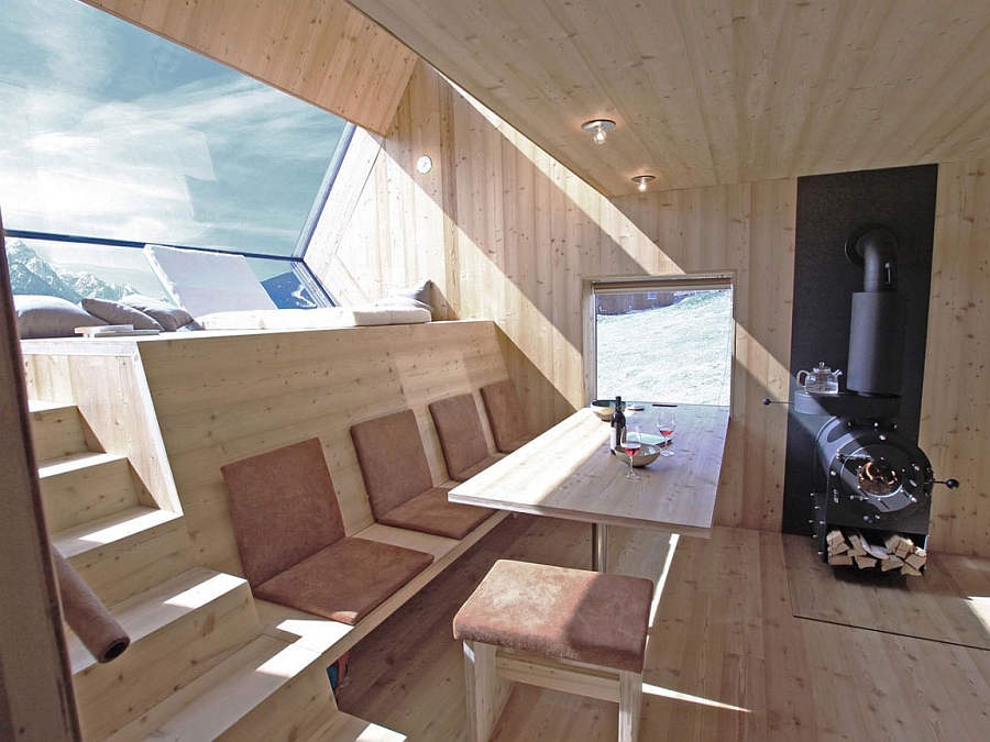 Skylights and windows inside mountain cabin