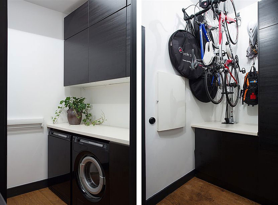 Small laundry room idea in black and white