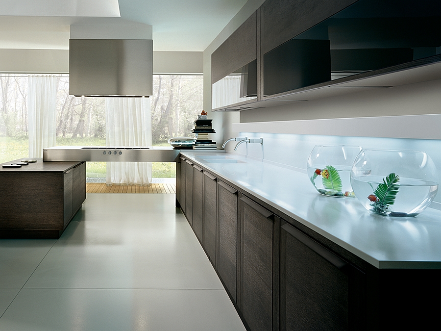 Smart modern kitchen with stainless steel countertop