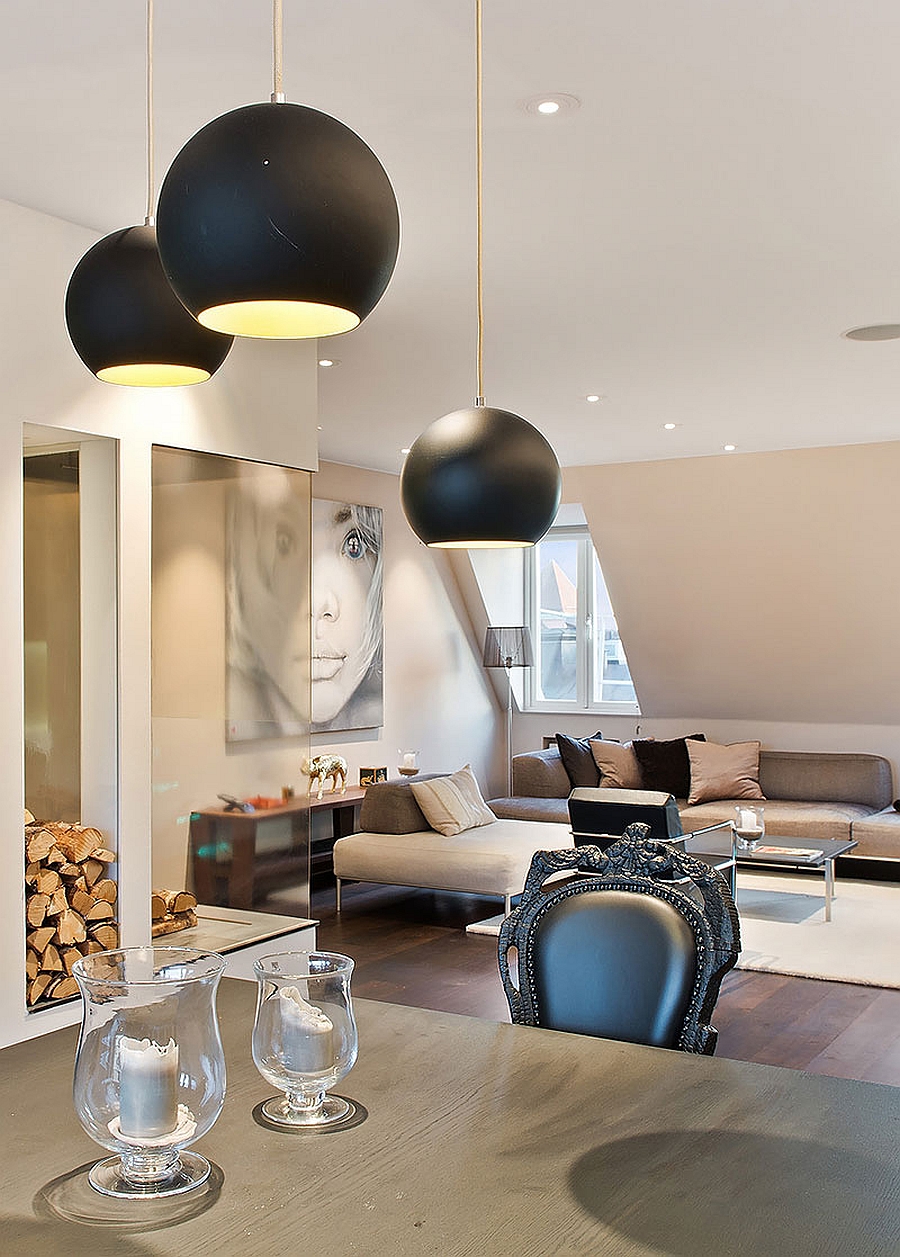 Smart pendant lights add contrast to the neutral setting