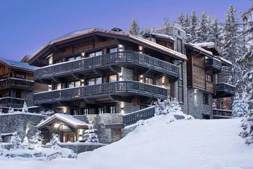 Snow-covered ski slopes of Courchevel around Chalet Edelweiss