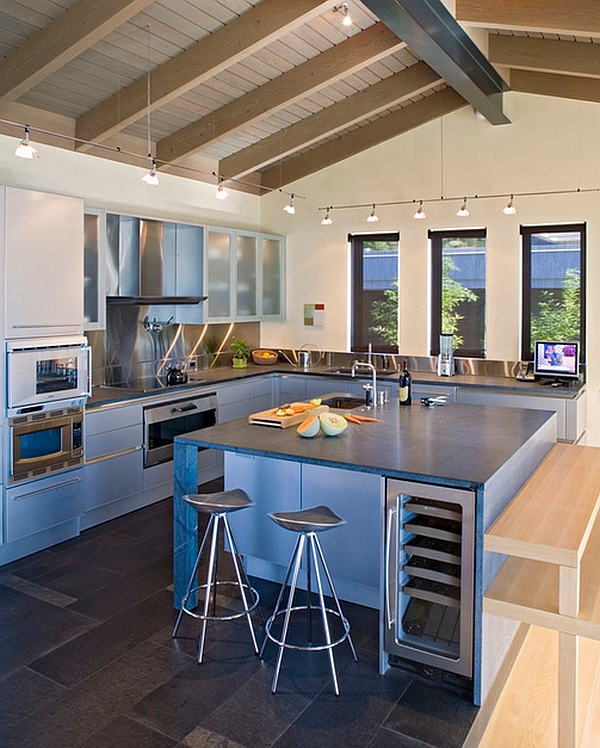 Spacious modern kitchen with smart lighting