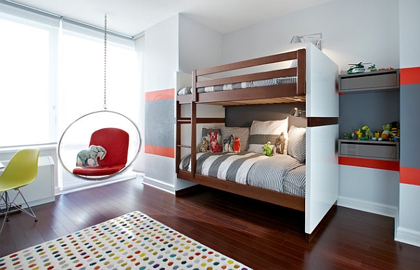 Stylish kids' bedroom with bunk beds and the Aarino Bubble Chair