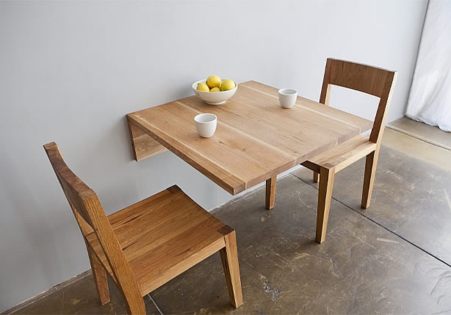 Stylish wall mounted breakfast nook table in wood