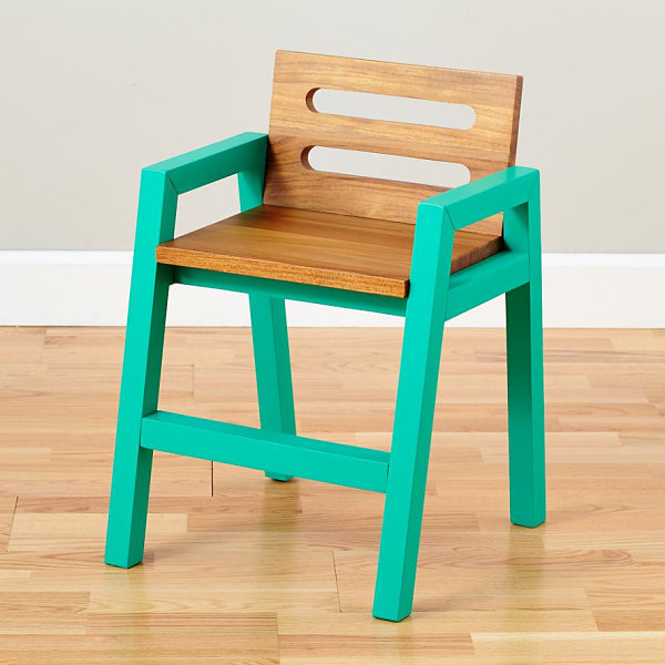 Teak children's chair with teal legs