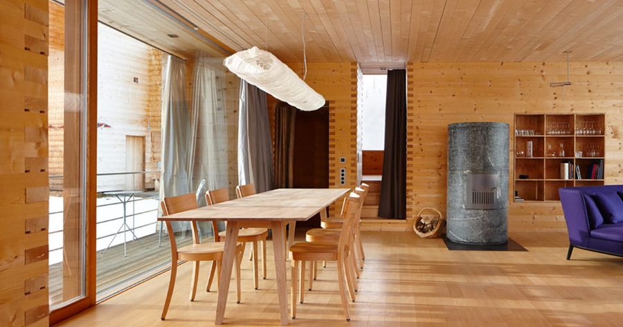 Timber filled interiors of the Peter Zumthror retreats