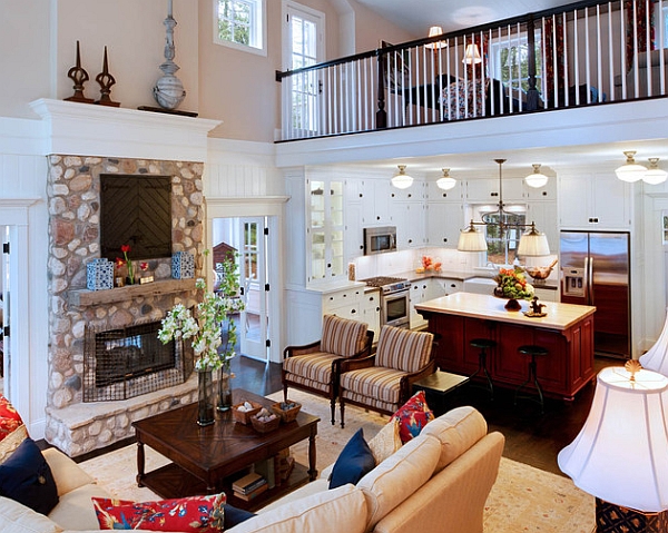 Traditional living room with a mezzanine level that draws attention instantly