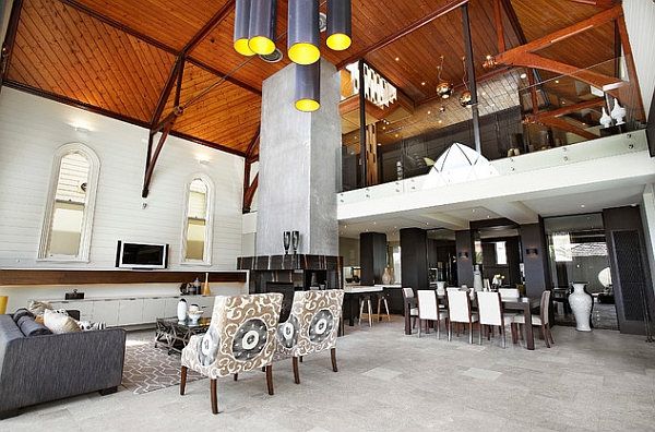 View of the mezzanine level of a church revamped into a modern home