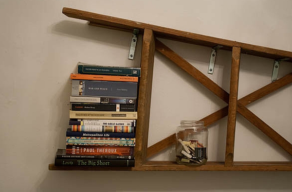 Vintage ladder mounted horizontal on the wall