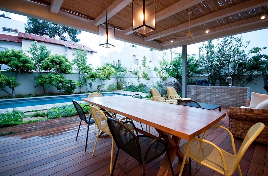 Waooden deck space with outdoor dining table