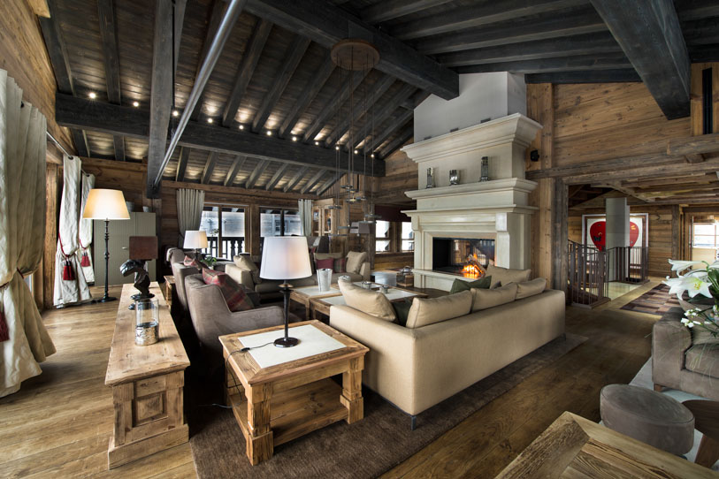 Warm fireplace at the heart of the stunning chalet