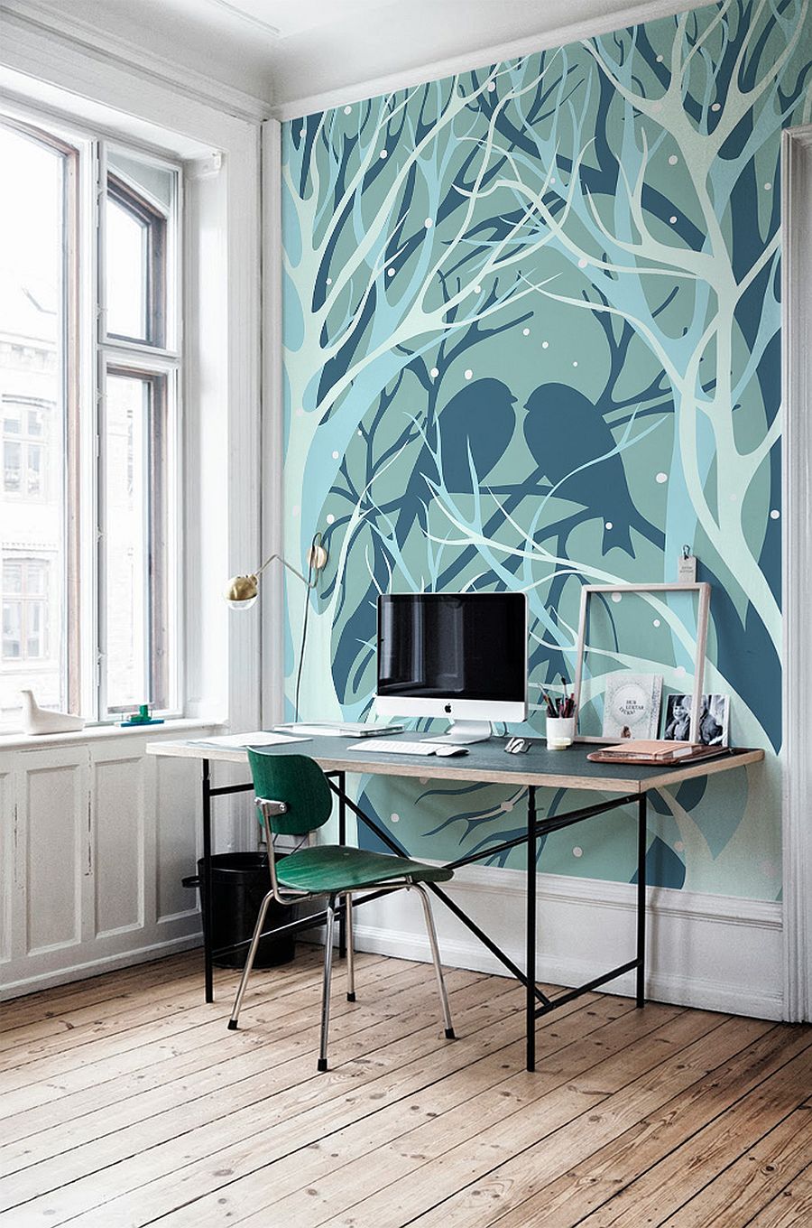 birds and trees wall mural