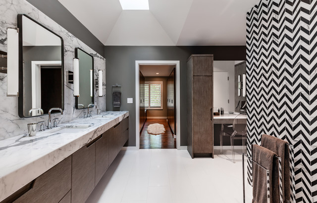 black and white chevron wall - bathroom