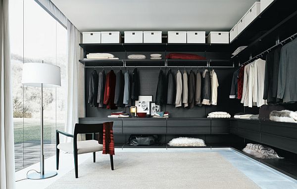 contemporary walk-in closet - men suits