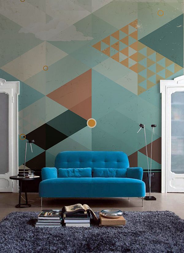 geometric turquoise wall mural