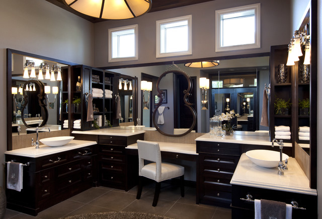 his hers bathroom with traditional design