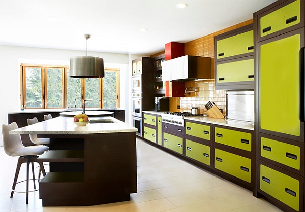 70s inspired kitchen in attractive apple green