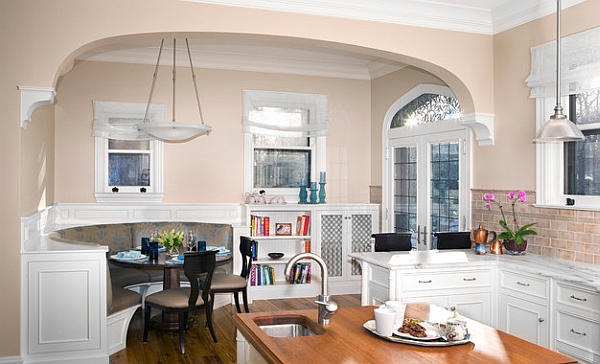 A banquette booth is both stylish and ergonomic