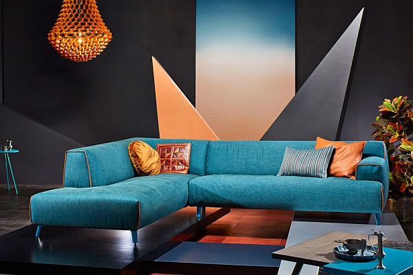 A hint of turquoise with orange accents for your living room