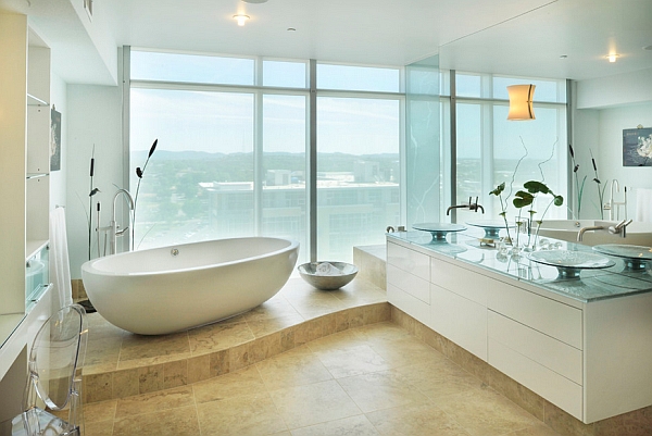 A standalone tub becomes an instant focal point in the bathroom