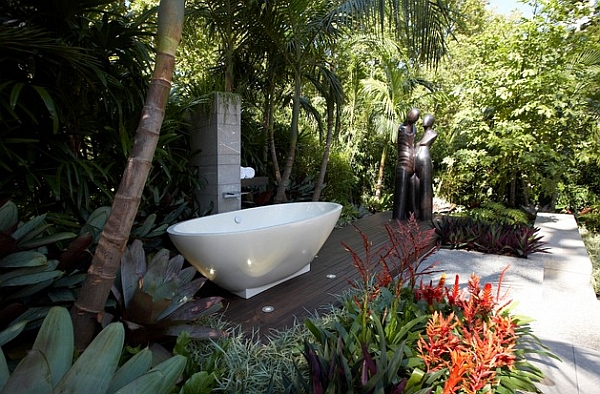 Add a standalone bathtub to the private patio