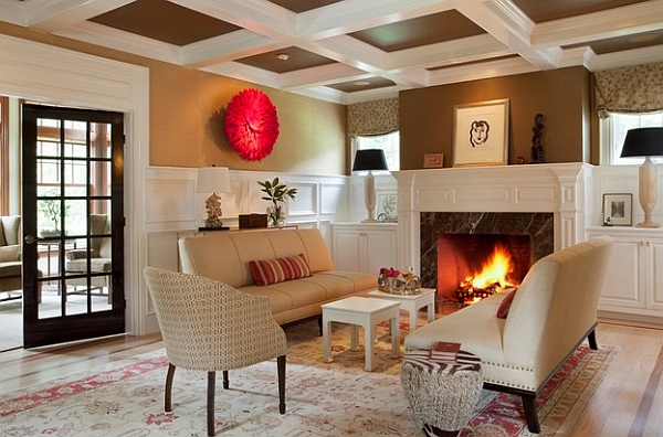 African Juju hat in red adds color to the living room