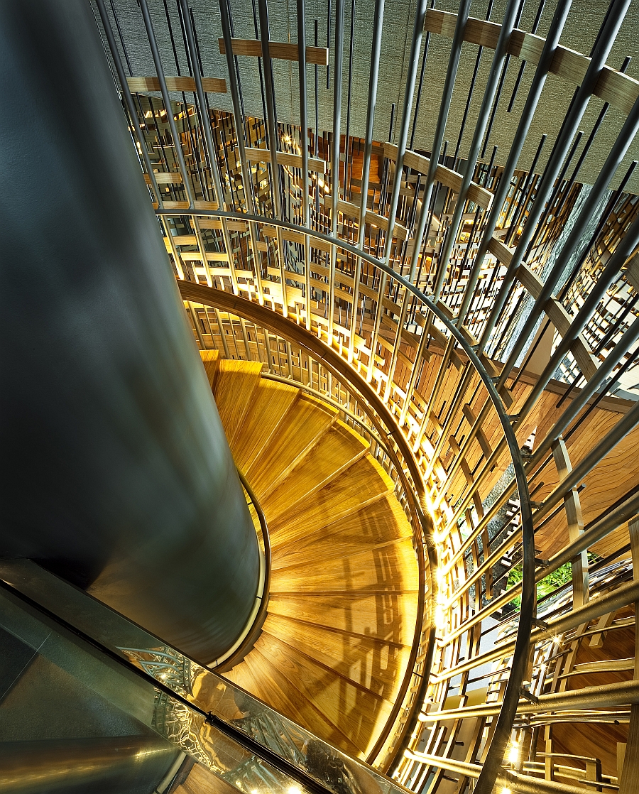 Amazing spiral staircase illuminated perfectly