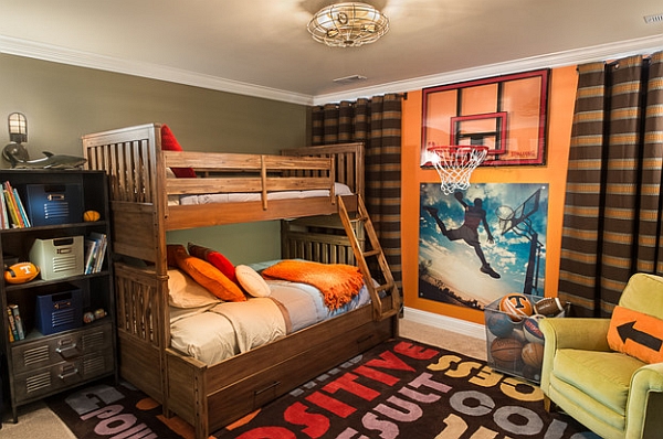 Basketball themed kids' bedroom with bunk beds