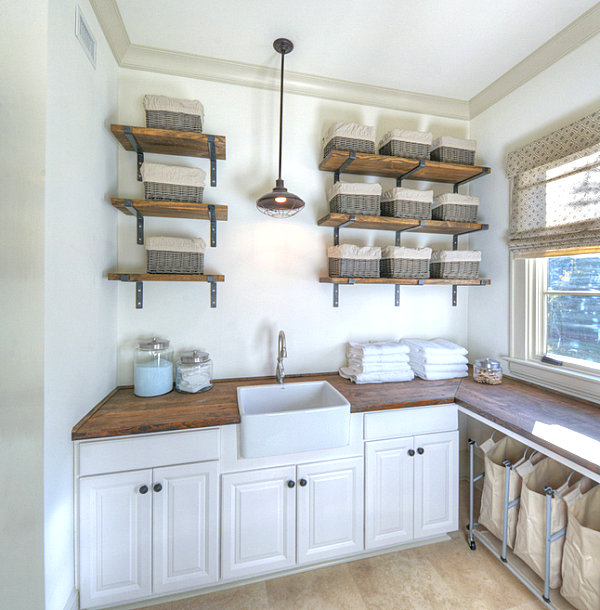 Beachy laundry room with tidy storage