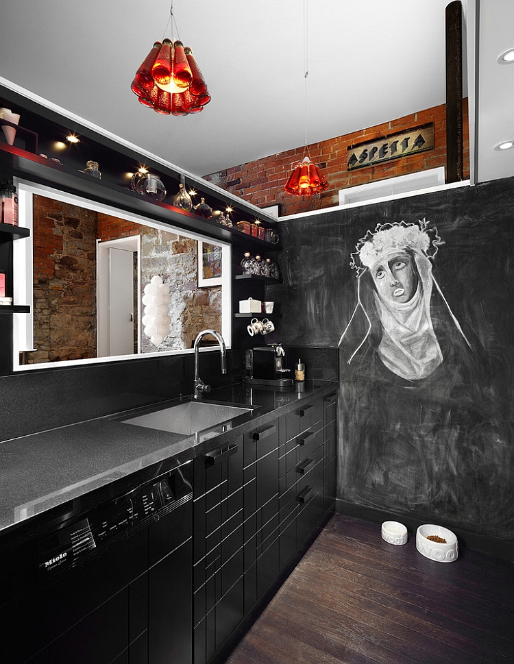 Black modern kitchen with interesting design