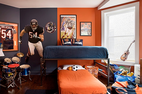 Blue and orange make a bold statement in the room