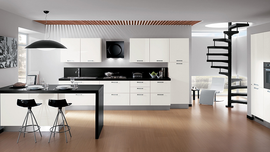 Bold contemporary kitchen in blacka nd white