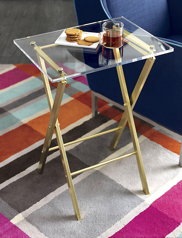 Brass and acrylic folding table