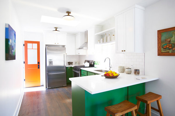 Bright green cabinetry