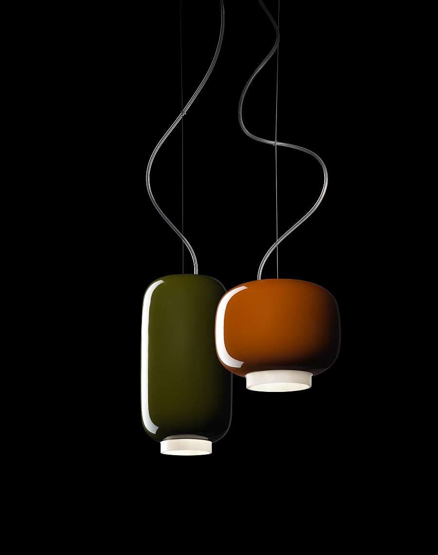 Chouchin Mini from Foscarini in its two earthy shades