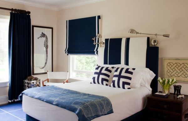 Classy dark blue and white bedroom