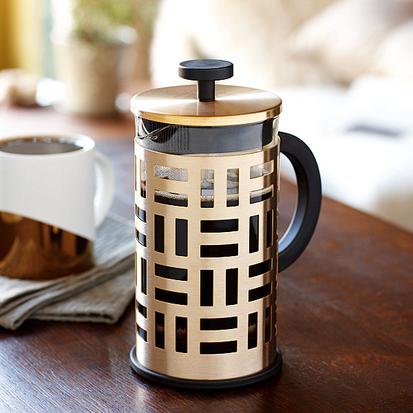 Coffee press with brass-tone stainless steel