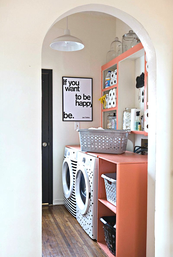 Colorful organized laundry room