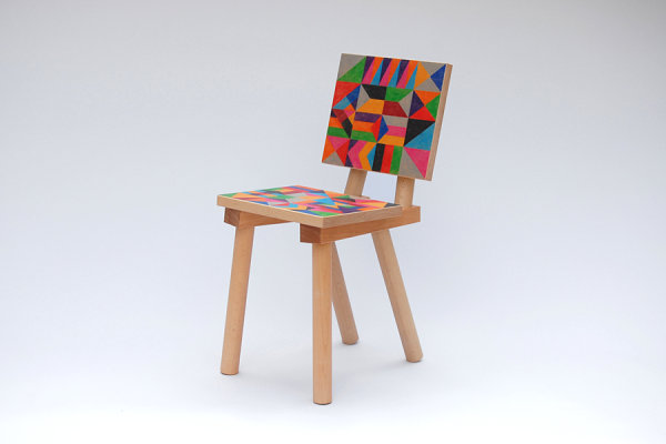 Colorful wooden geometric chair