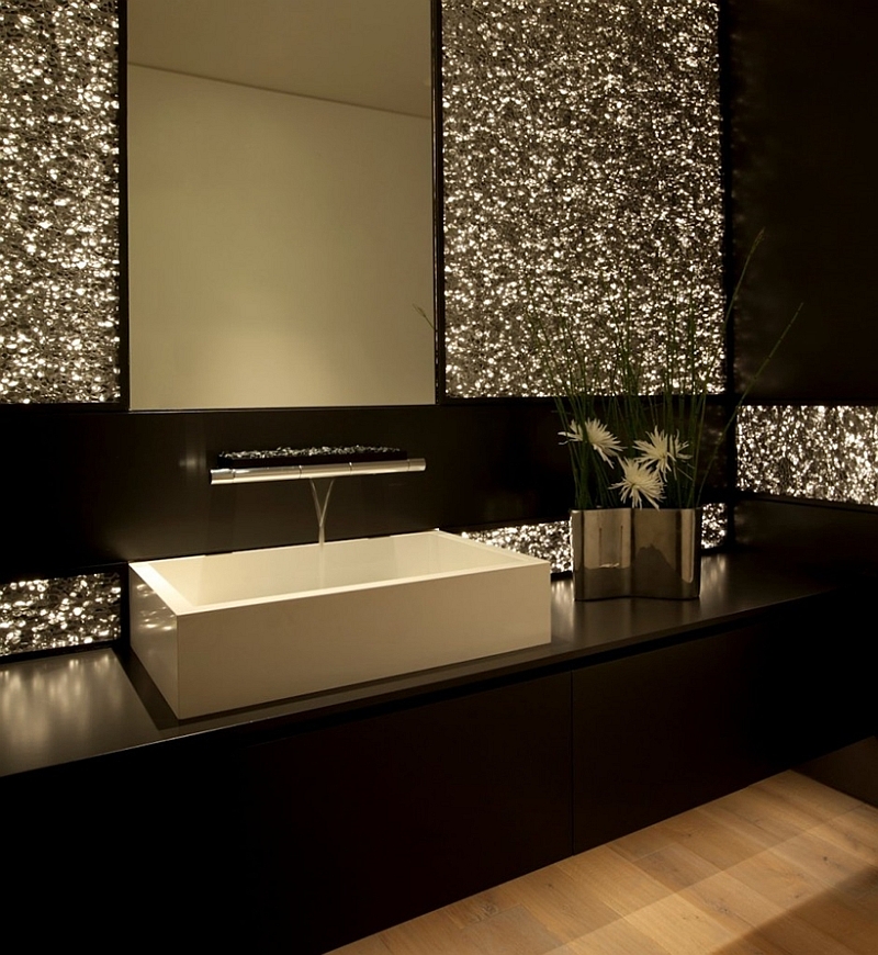 Contemporary bathroom in black with white sink