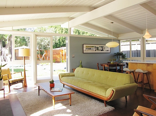 Cool interior borrows heavily from a Midcentury style