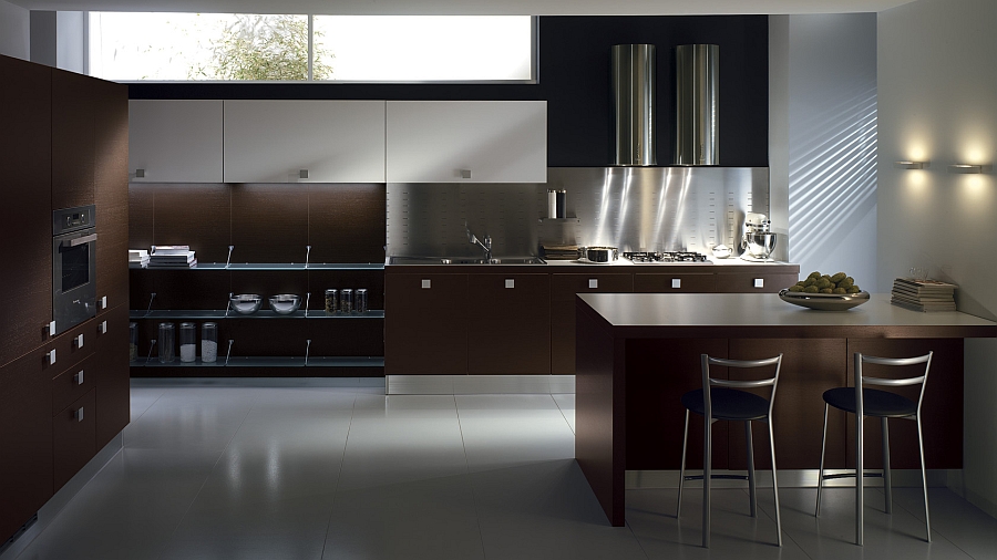 Dark oak kitchen design with ample storage space