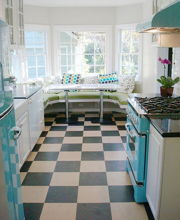 Diner style kitchen with trendy breakfast nook