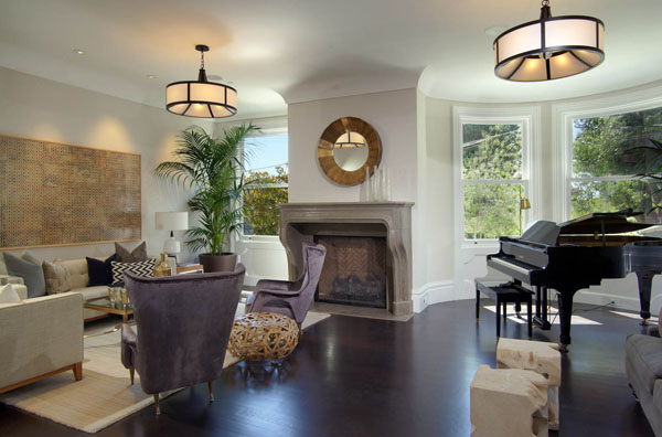 luxurious living room with piano