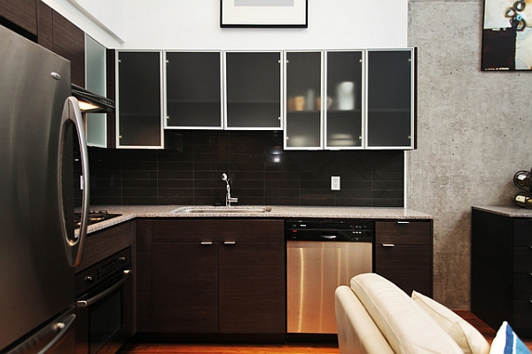 Frosted glass cabinets for the small kitchen